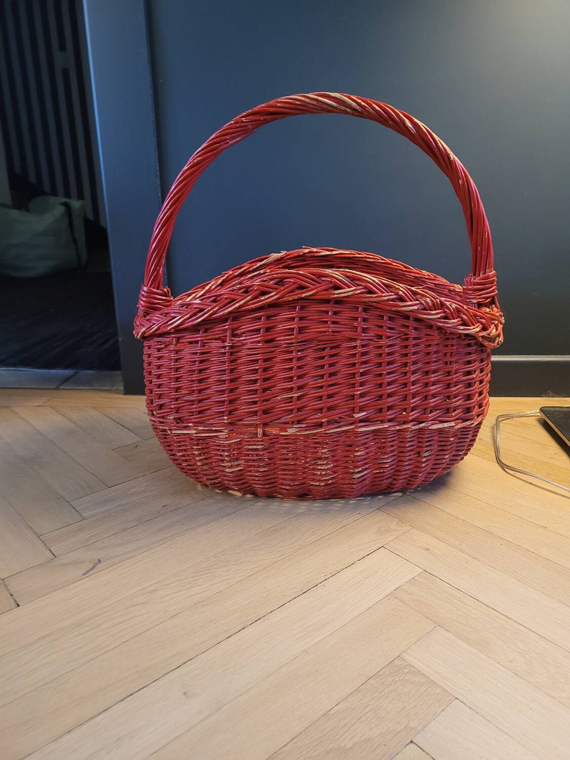 Red painted rattan basket