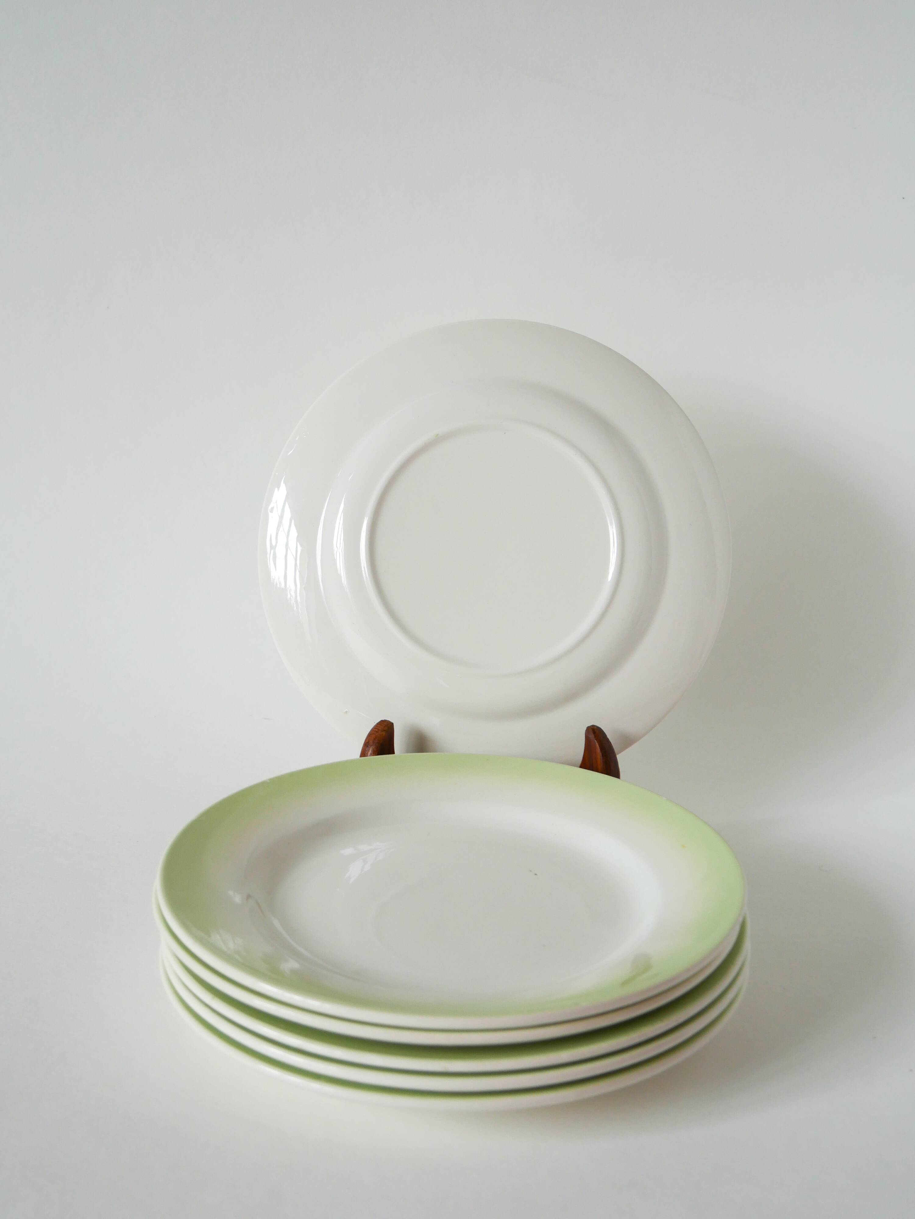 Set of 6 Tie & Dye green dessert plates, 1960