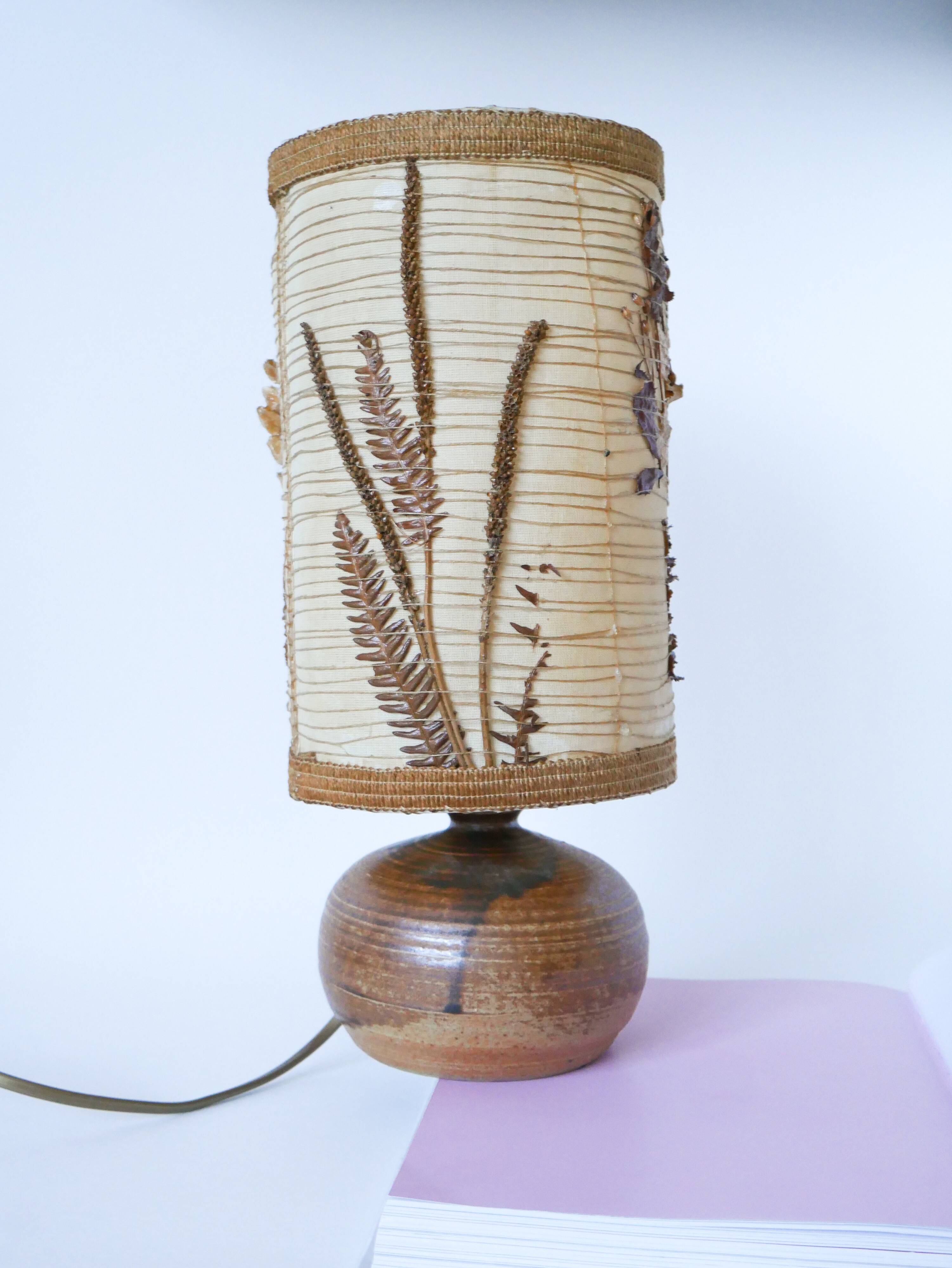 Sandstone lamp with dried flower lampshade, 1970