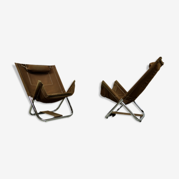 Foldable canvas lounge chairs, model X75-4, by Borge Lindau & Bo Lindekrantz, Lammhults, Sweden 70s
