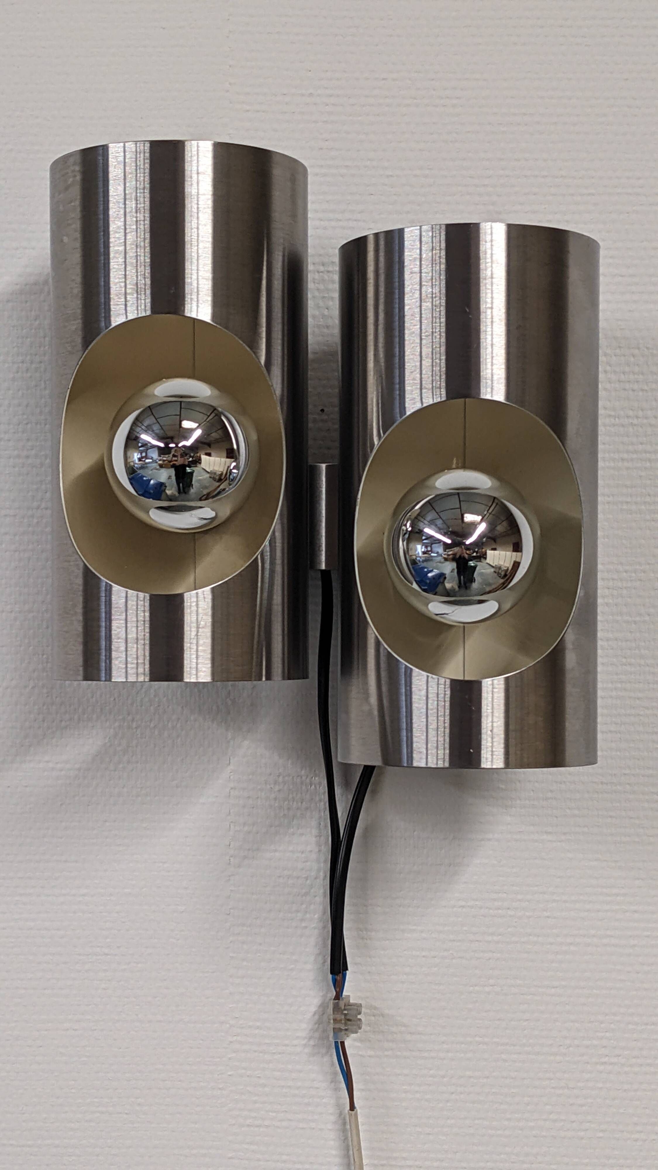Pair of Space Age double pipe wall lights by Oxar France, 1960s-70s