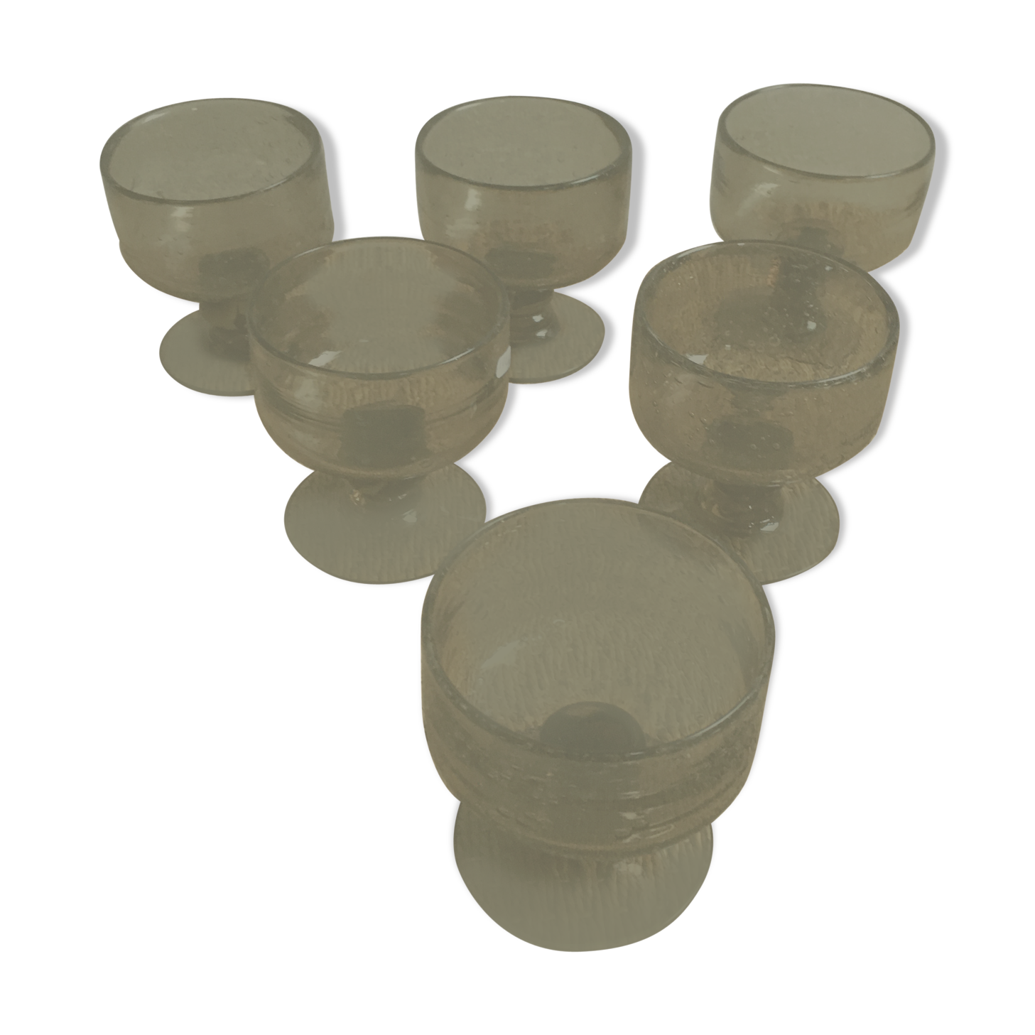 Lot de 6 verres coupes à pied vintage en verre bulle année 70