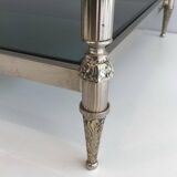 Neoclassical silver coffee table with bluish glass tops
