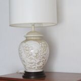 Large enameled porcelain lamp in relief, Asian pattern