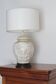 Large enameled porcelain lamp in relief, Asian pattern