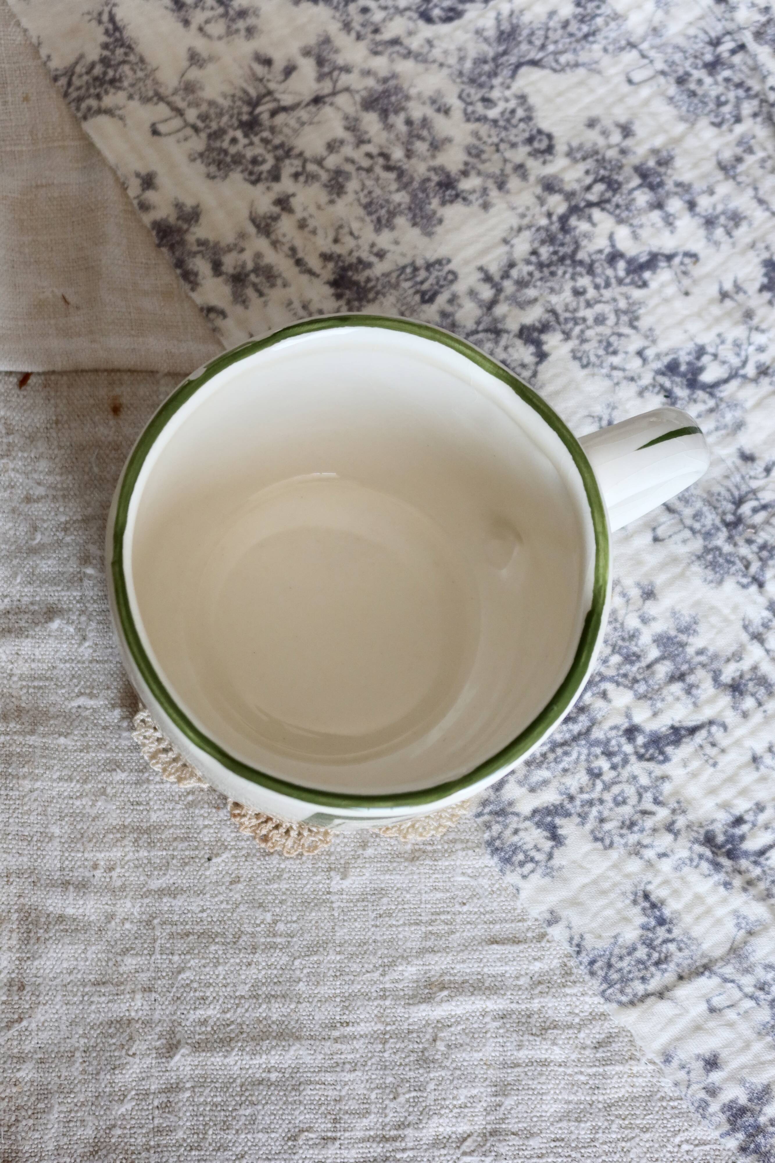 Vintage porcelain mug / large cup – Olive pattern