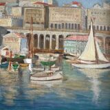 Orientalist Painting HSP "Port of Algiers" Marine circa 1950