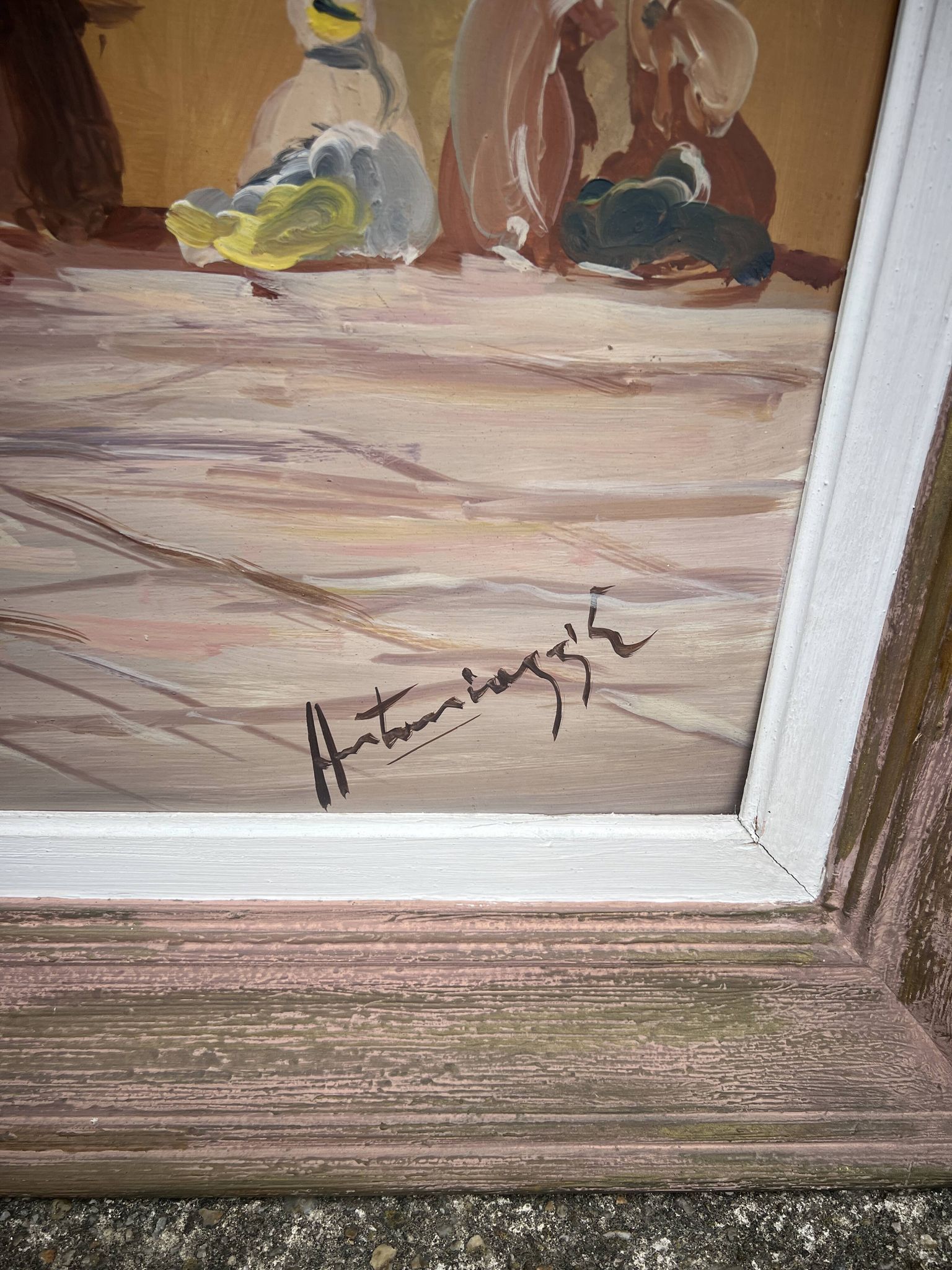 Tableau Huile-sur-Panneau , Le Marché oriental ou Souk signé Antoniazzi
