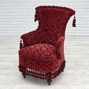 1950s, Danish armchair, furniture velour, beech wood legs.