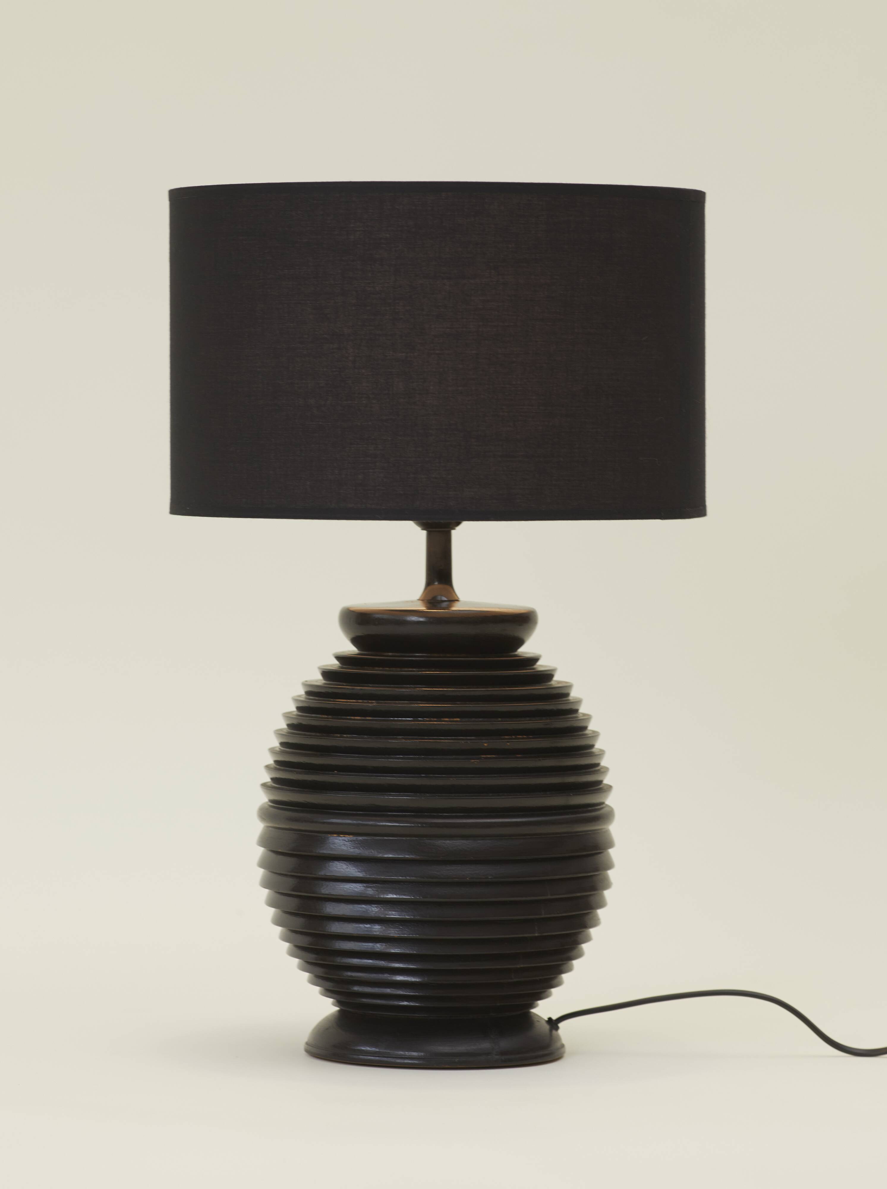 Large vintage black turned wooden lamp base circa 1980