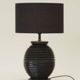 Grand pied de lampe en bois tourné noire vintage circa 1980
