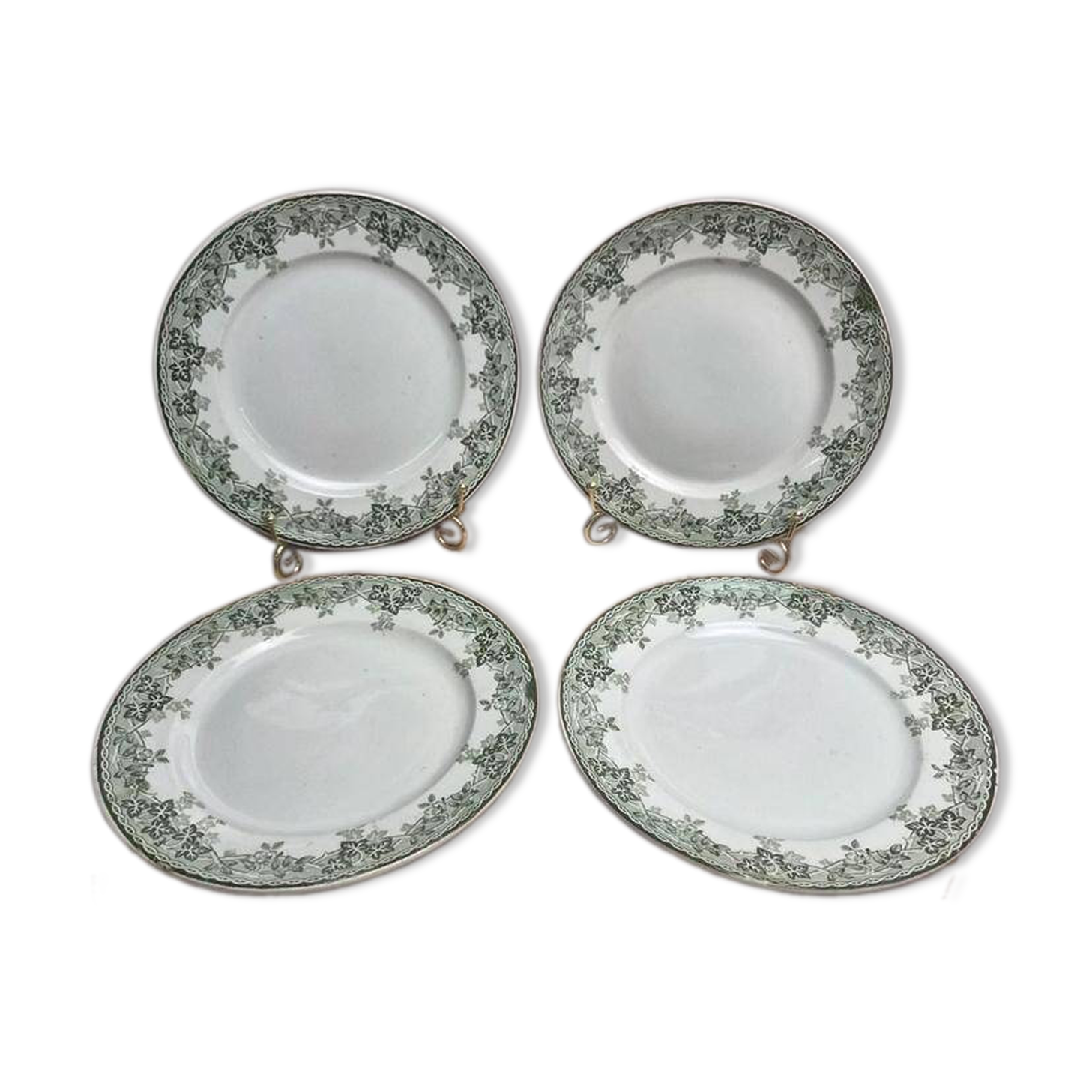 Beautiful set of 4 antique ironstone plates from Saint-Amand and Hamages, Estival model.