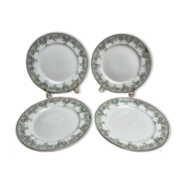 Joli lot de 4 assiettes anciennes en terre de fer de Saint-Amand et Hamages, modèle Estival
