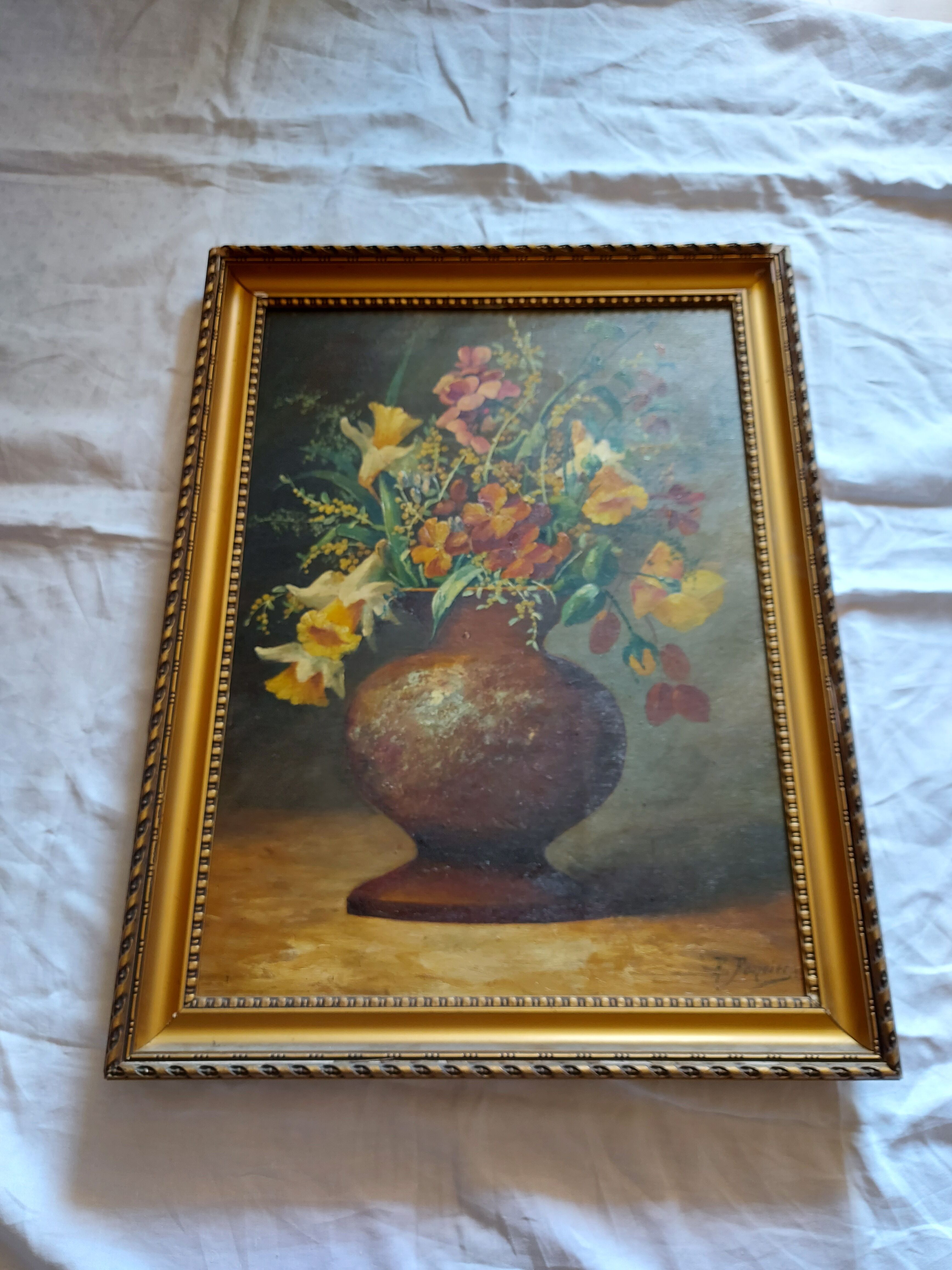 Oil on canvas, bouquet of flowers signed Foncier