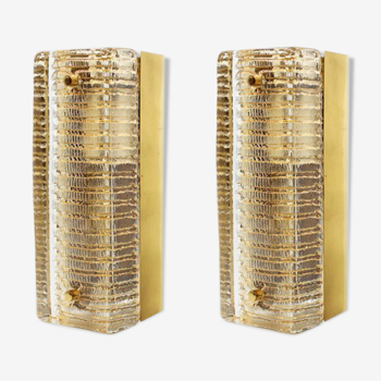 Pair of wall glass & brass Designer: ' Carl Fagerlund