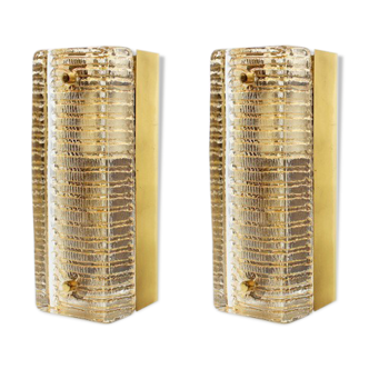 Pair of wall glass & brass Designer: ' Carl Fagerlund