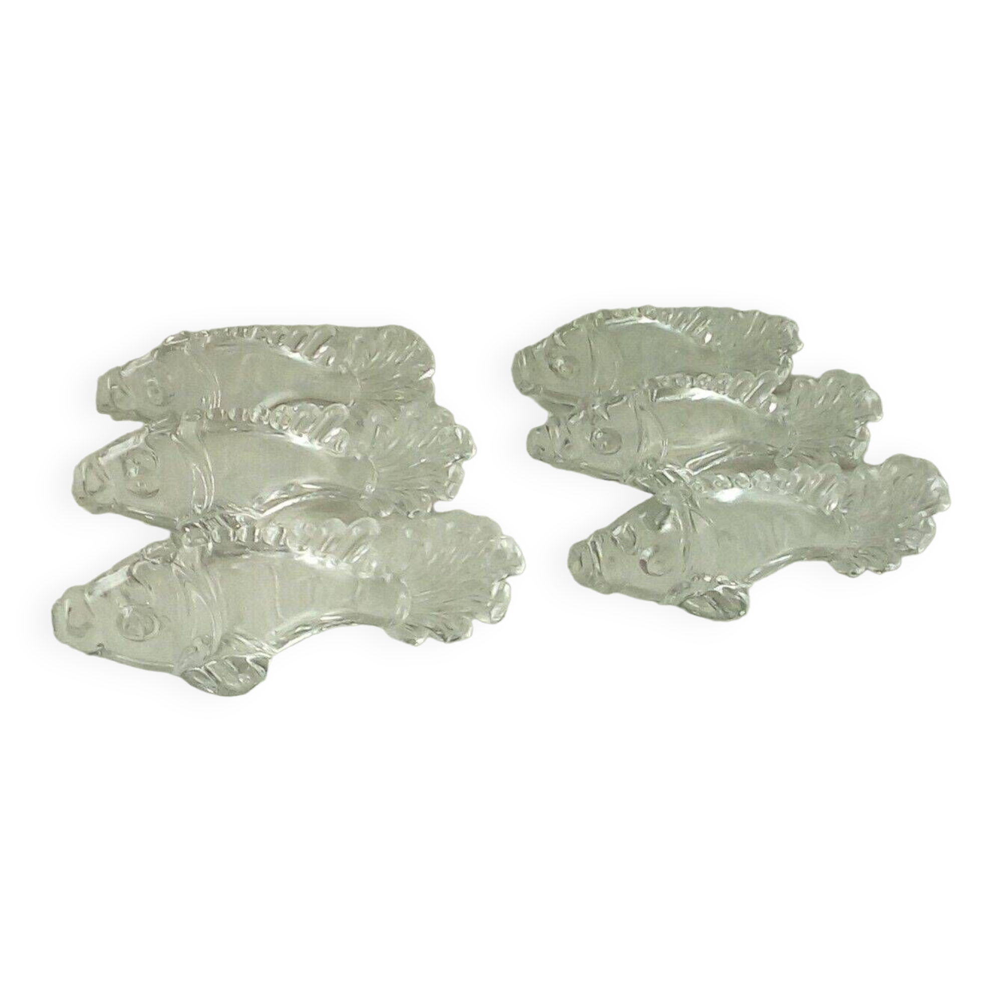 Set of 6 fish-shaped glass knife holder signed yer depose