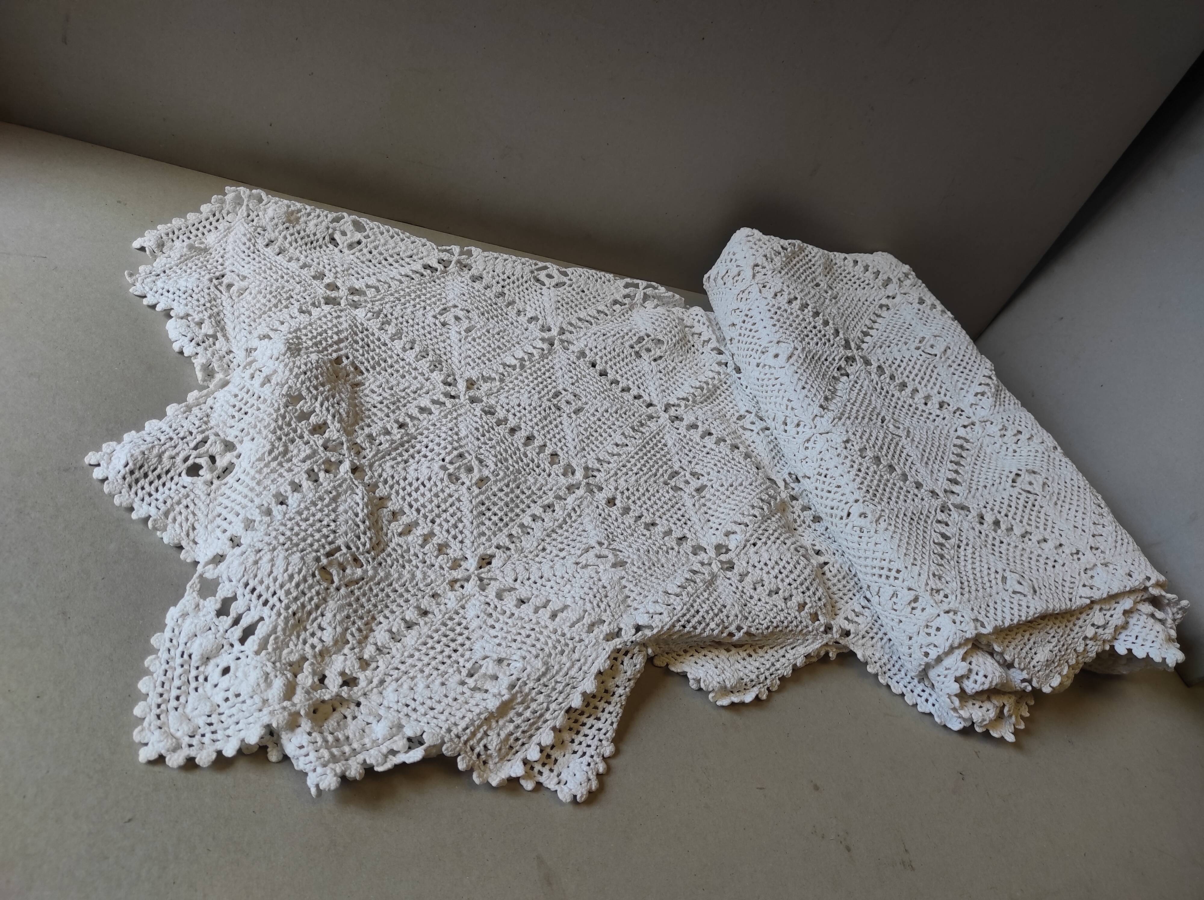 Old vintage handmade cotton crochet bed cover