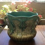 Pair of pot cache in barbotine earthenware