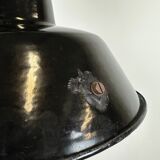 Industrial Black Enamel Factory Lamp with Cast Iron Top, 1960s