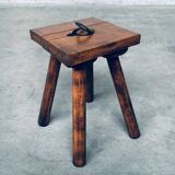 Brutalist Oak Stool, Belgium, 1950s