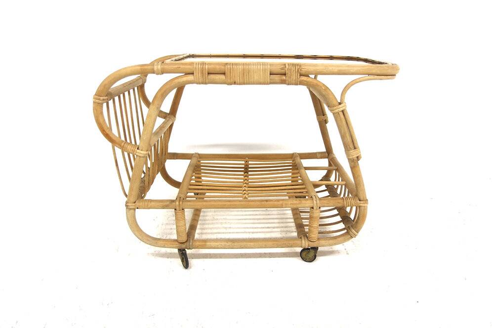 Scandinavian dessert table in rattan and glass, Sweden, 1960.