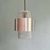 Scandinavian pendant light in grooved transparent glass and brushed aluminum, 1960