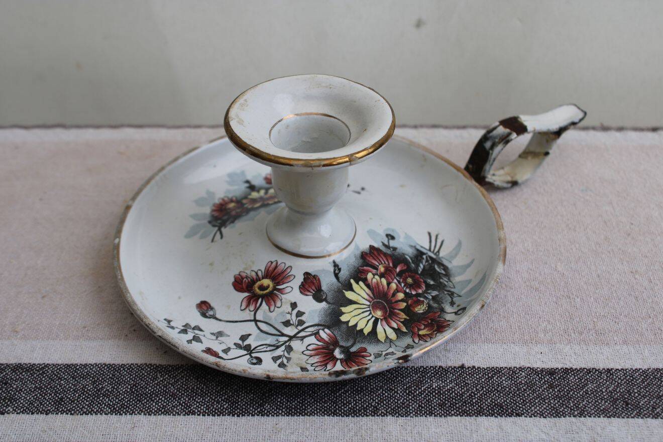 Antique enamel candle holder