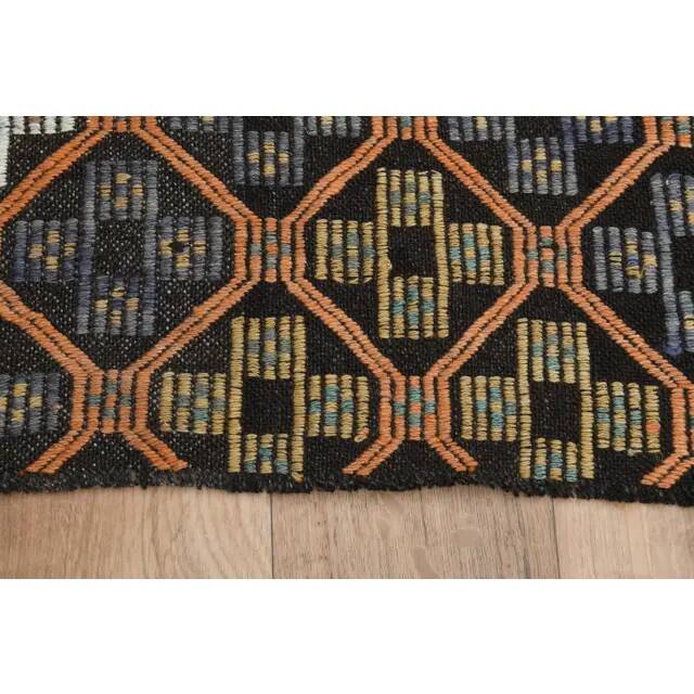 Brown Orange Handmade Vintage Turkish Kilim Area Rug  112x159