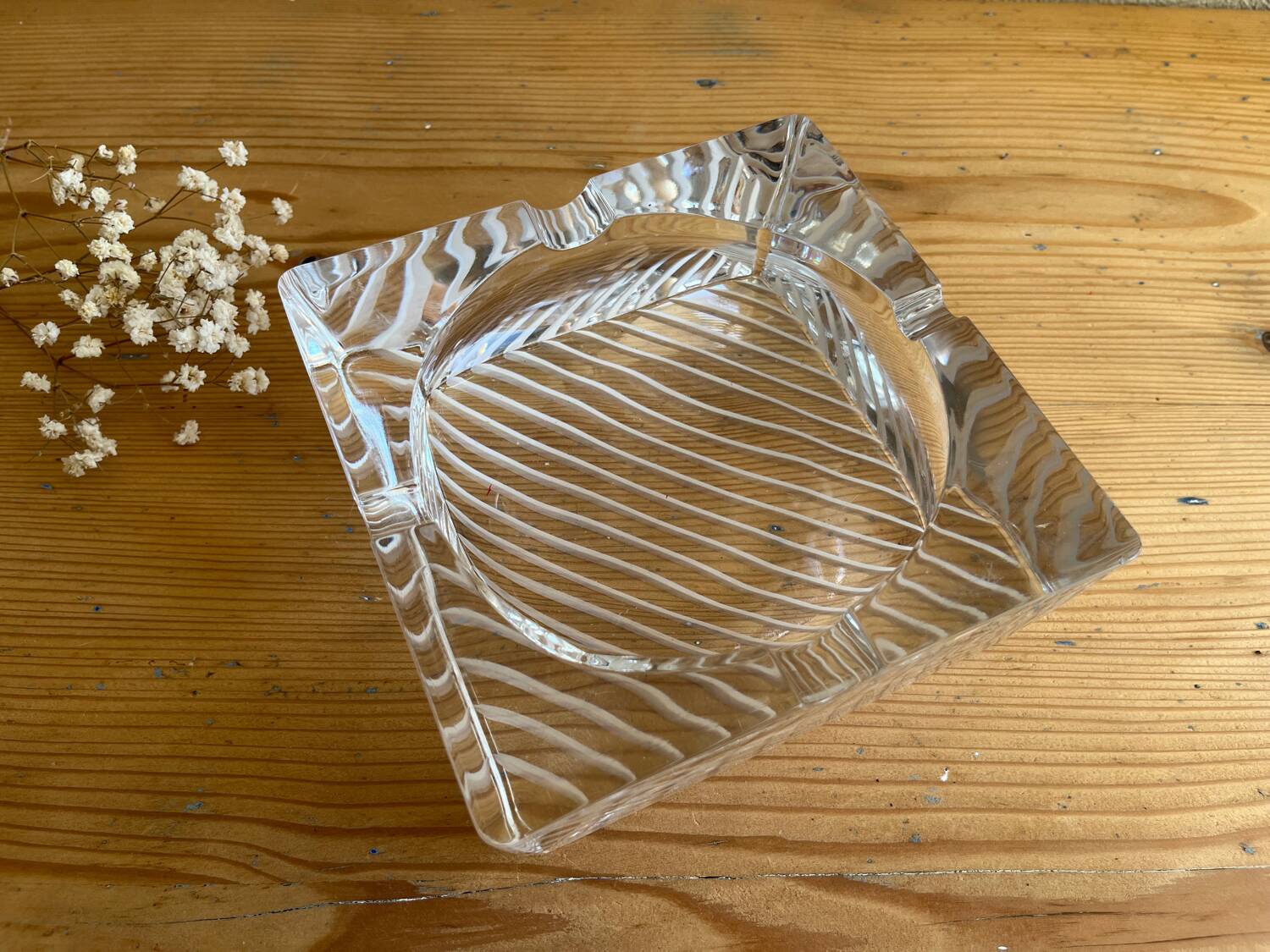 Square striped crystal ashtray / catchall J.G. Durand