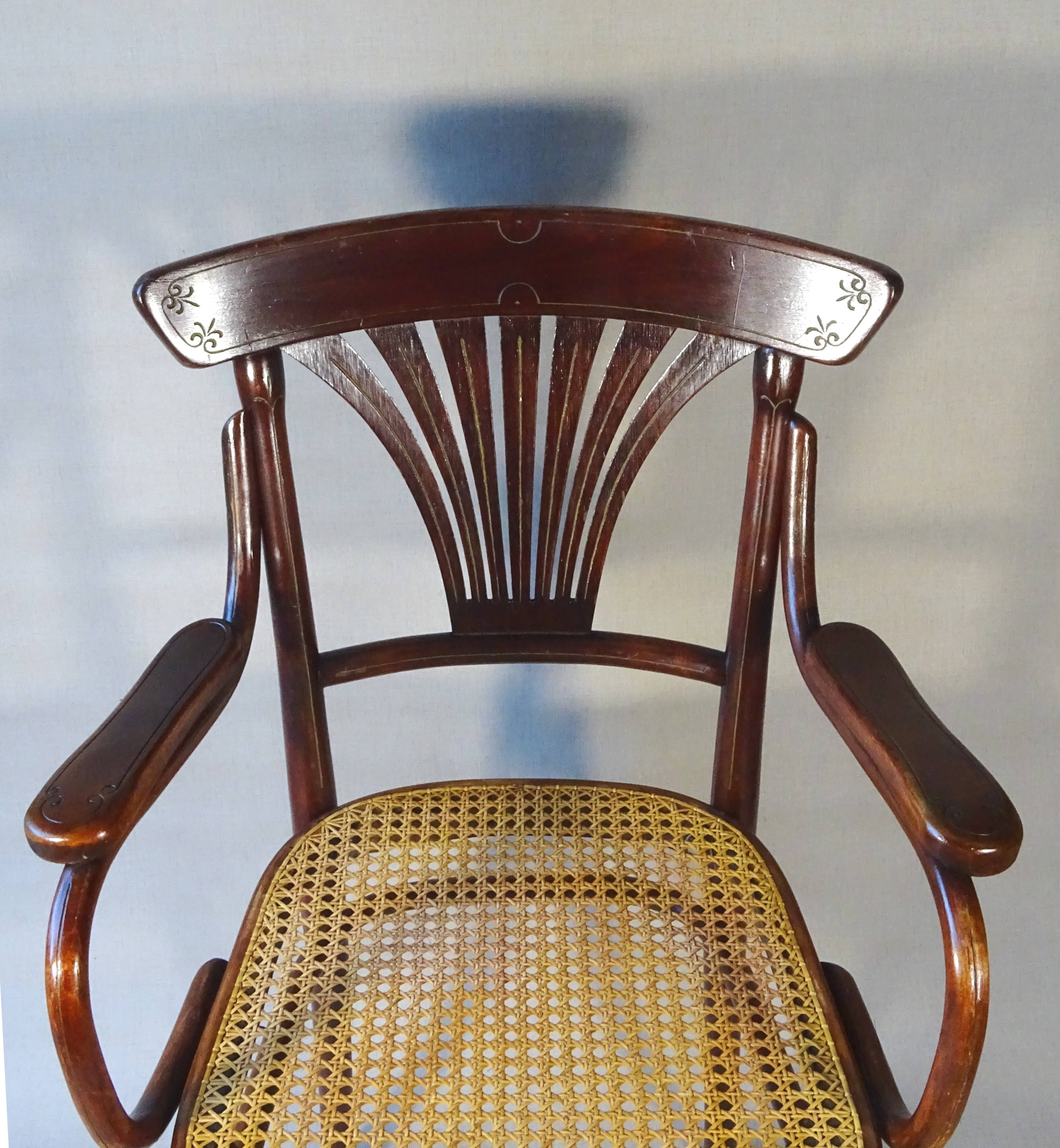 Thonet Armchair No. 221 with bronze decoration, circa 1900 - new caning -