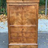 19th century secretary desk in solid walnut and burr grey marble