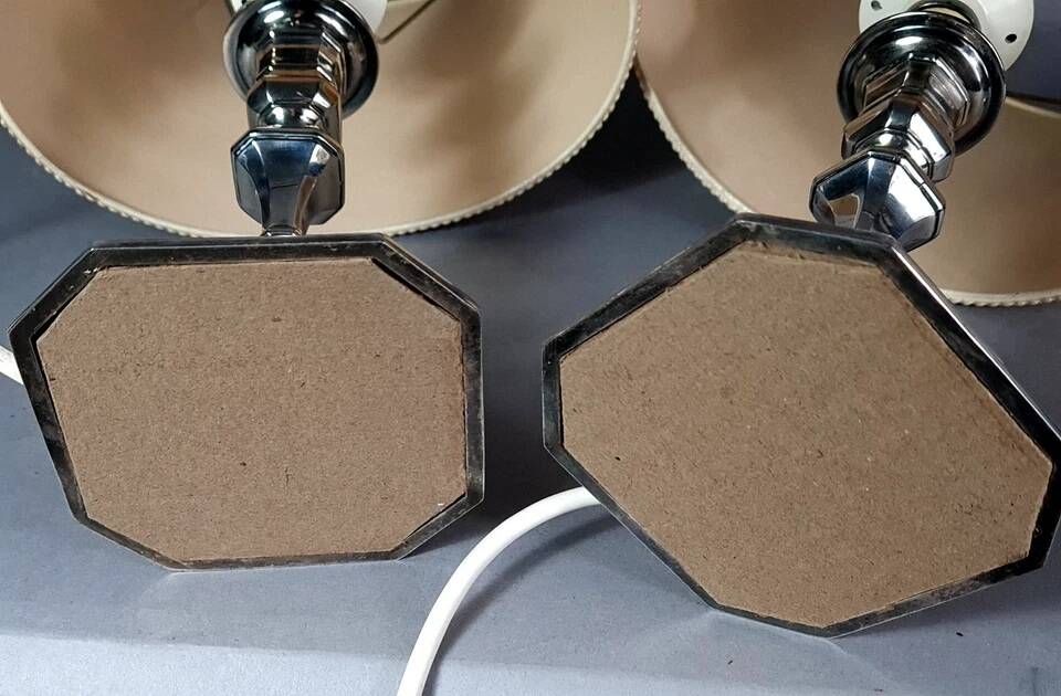 Paire lampes à poser métal argenté flambeaux style Louis XIII Bel état C777