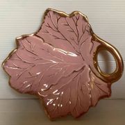 Vide-poche, baguier en forme de feuille rose et dorée