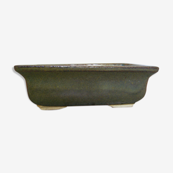 Ceramic rectangular bonsai pot, olive green