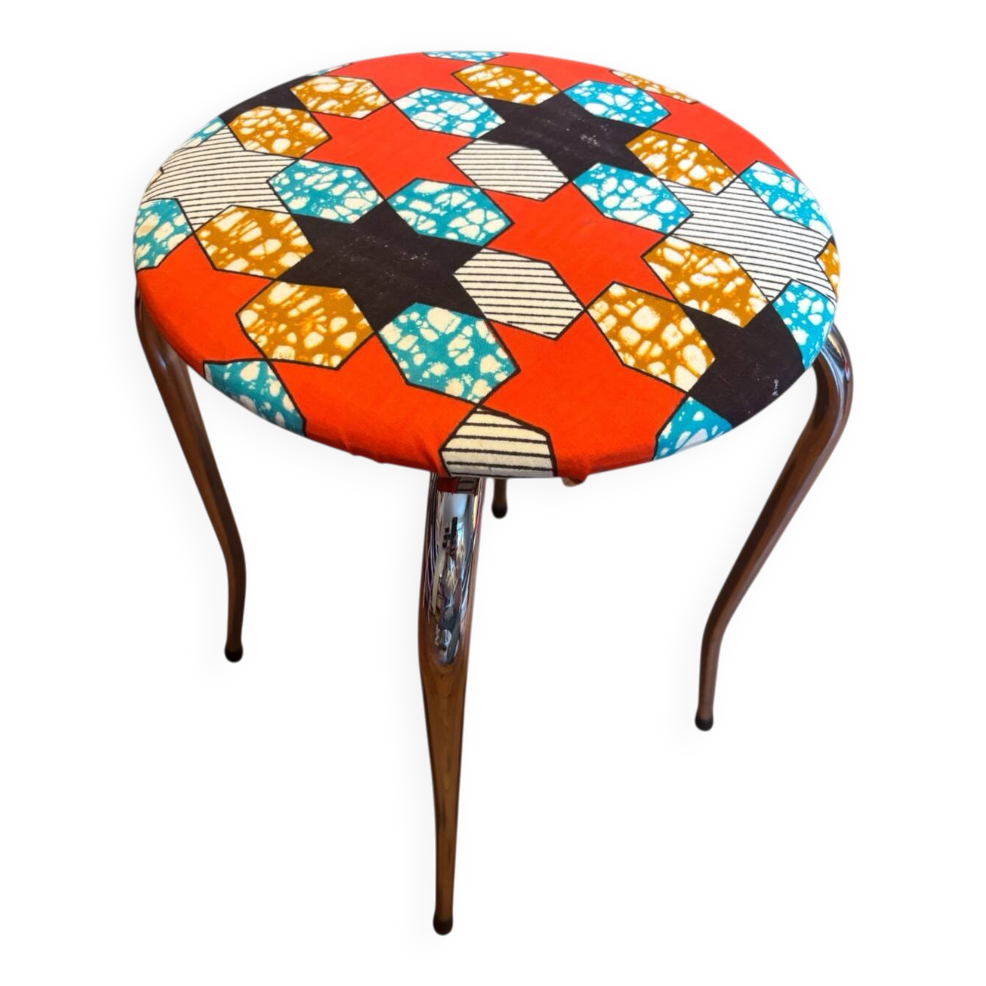 Vintage stool, new wax fabric