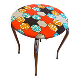 Tabouret vintage, nouveau tissu wax
