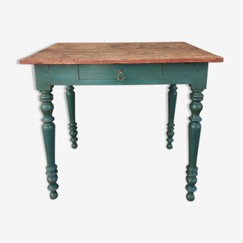 Old side table, desk, 1 drawer, blue patina aubusson