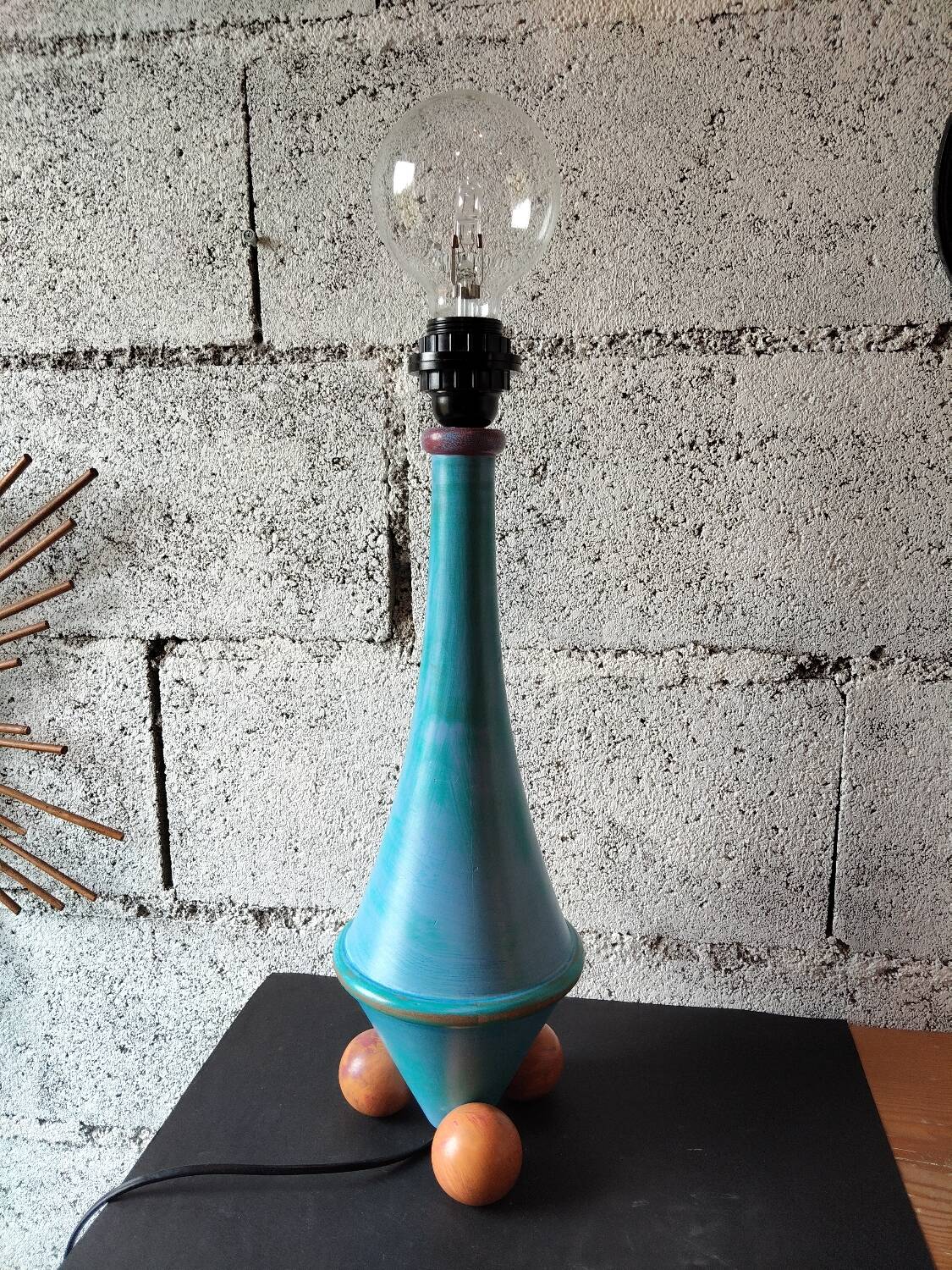 Patinated wooden sculptural lamp – unique piece