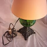 Antique oil lamp with lampshade, for table use.