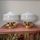 Pair of white opaline globe wall lights