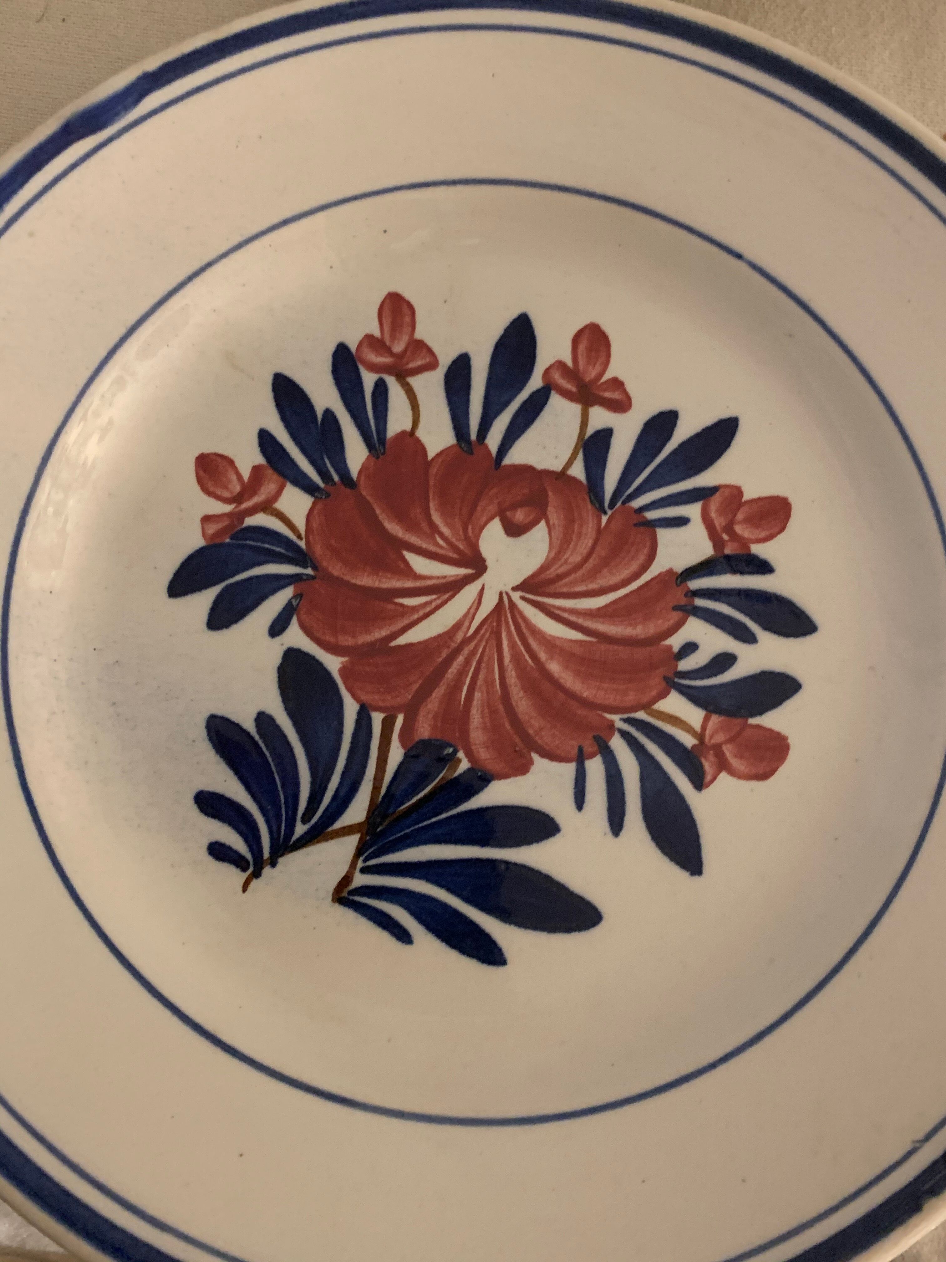 7 old Gien opaque porcelain dessert plates