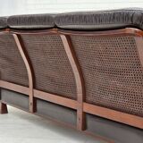 1970s, Scandinavian 3-seater sofa, furniture leather, teak wood legs.