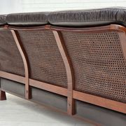 1970s, Scandinavian 3-seater sofa, furniture leather, teak wood legs.