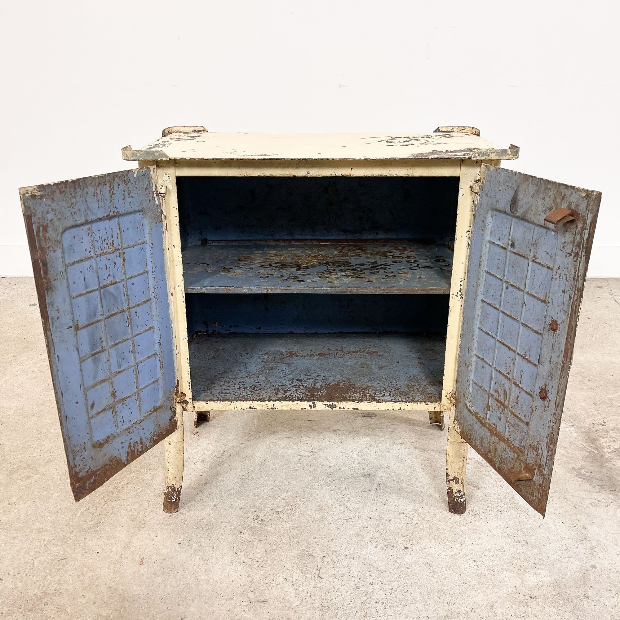 Vintage industrial painted metal nightstand cabinet