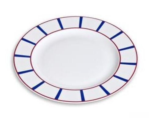 6 flat plates basque porcelain vleu and red