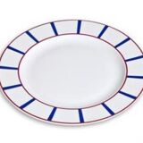 6 flat plates basque porcelain vleu and red