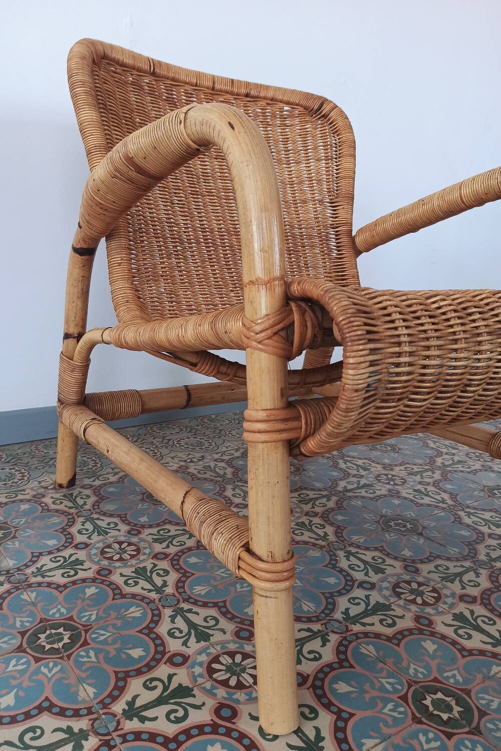 Bamboo and rattan armchair, 50s