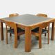 Vintage dining table set with plywood chairs and wooden table with slate inlay, 70s