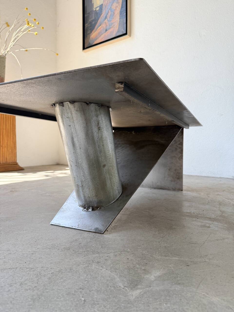 Handcrafted metal coffee table from the 1970s